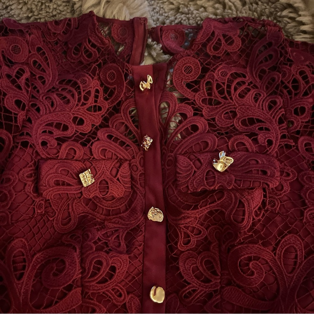Self portrait lace burgundy dress us4 guipure stunning - Picture 3 of 5